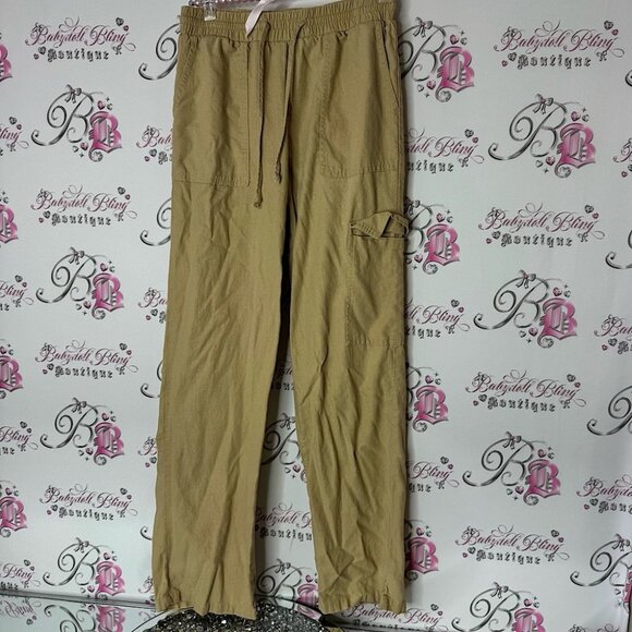 Pull&Bear Tan Cargo Pants Relaxed Fit Cotton Blend comfy stretch waist